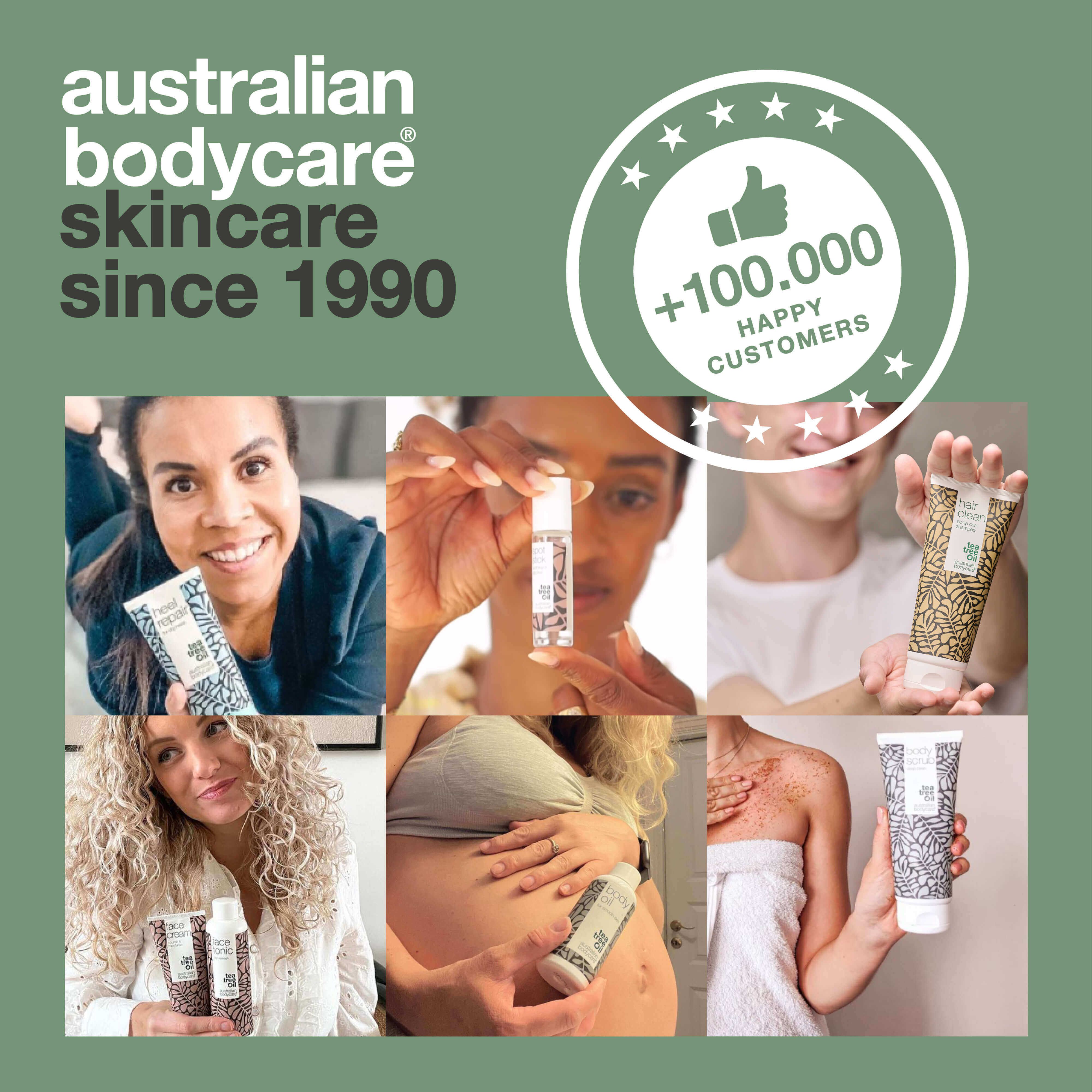 Problème : boutons rouges, poils incarnés, brûlure de rasage. Solution : quatre tubes de soins intimes. Australian Bodycare.
