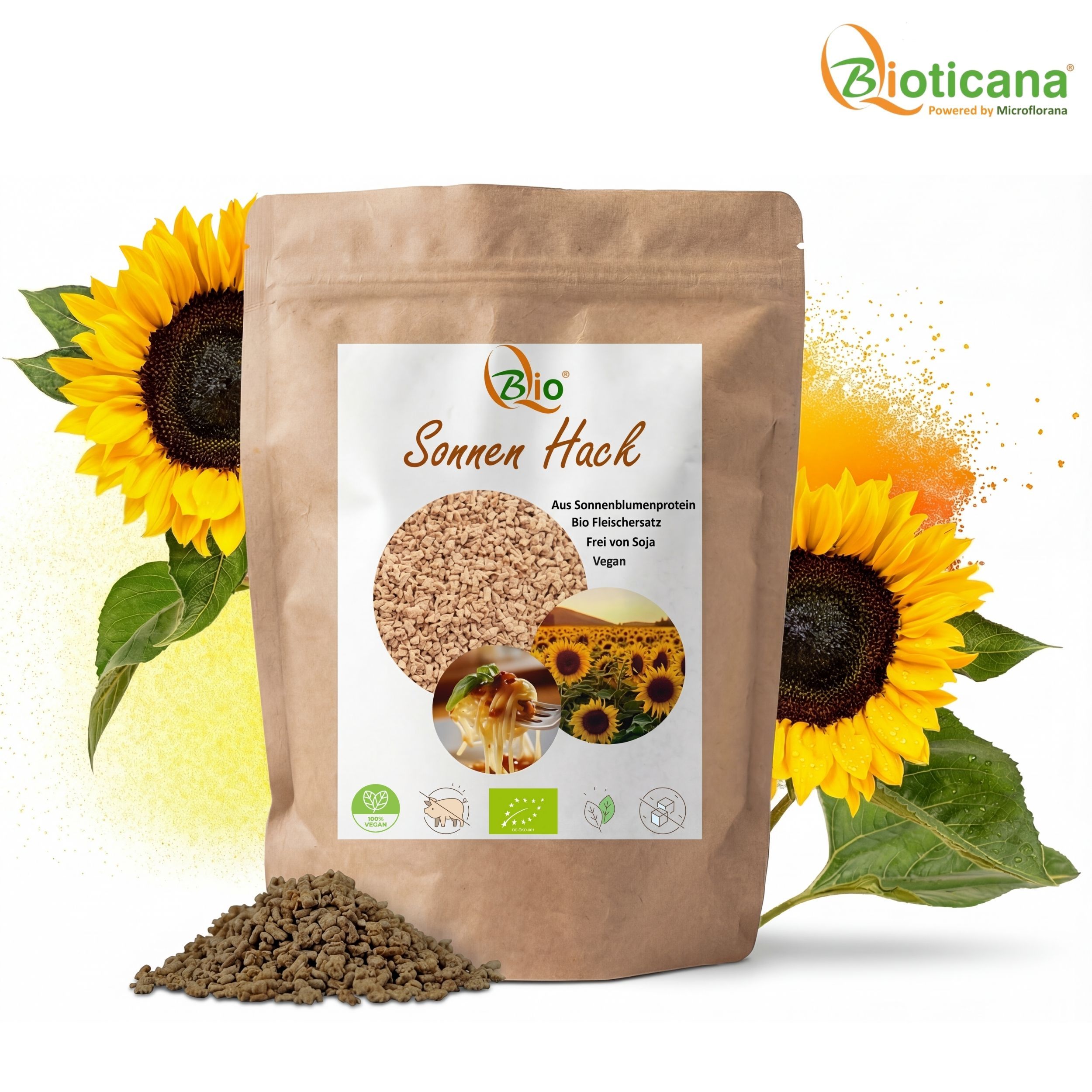 Bio Fleischersatz - veganer Hackfleischersatz aus Sonnenblumen - Sonnen Hack - geprüfte Qualität