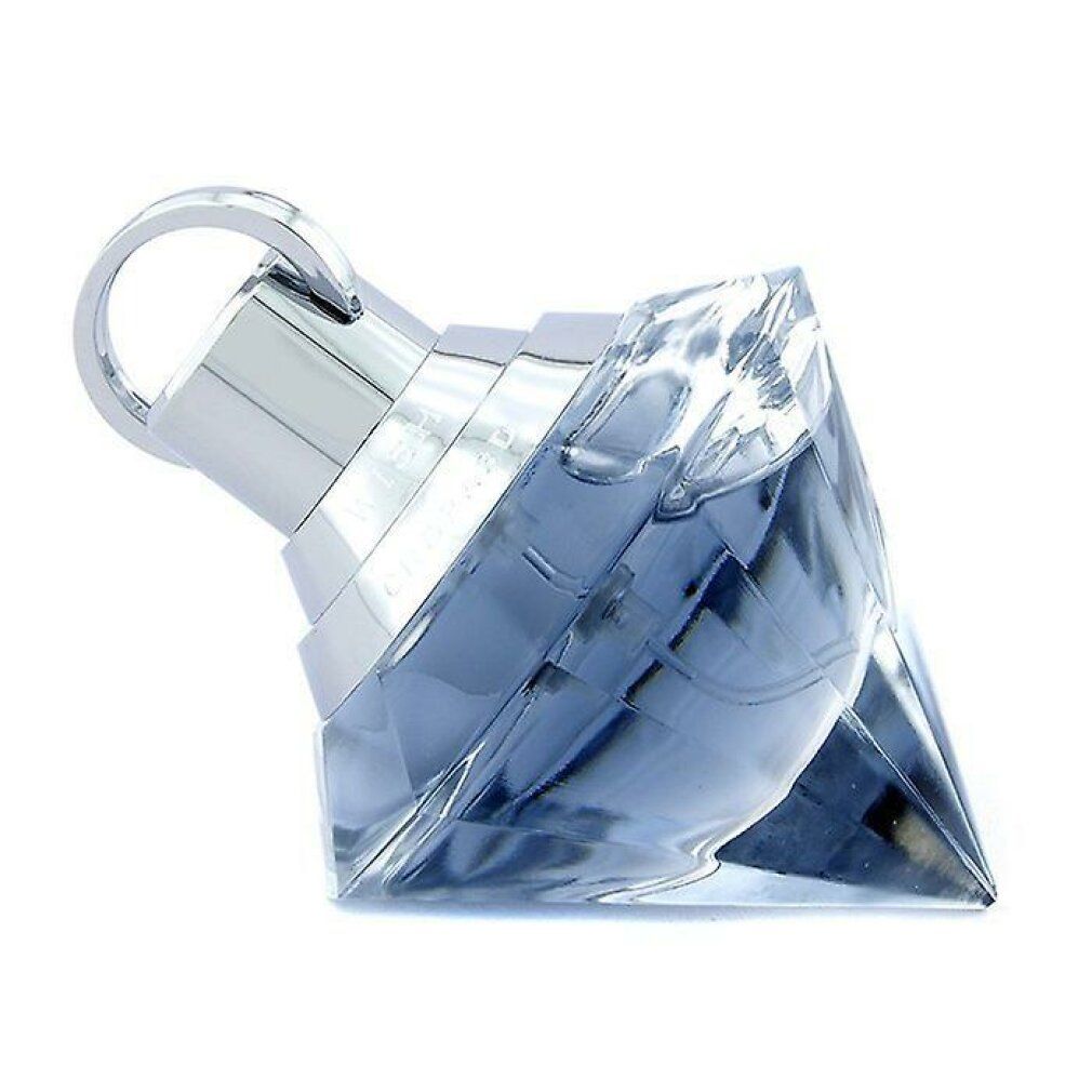 Parfümflakon in Diamantform, blaues Glas, silberner Verschluss mit Ring. Marke Chopard.