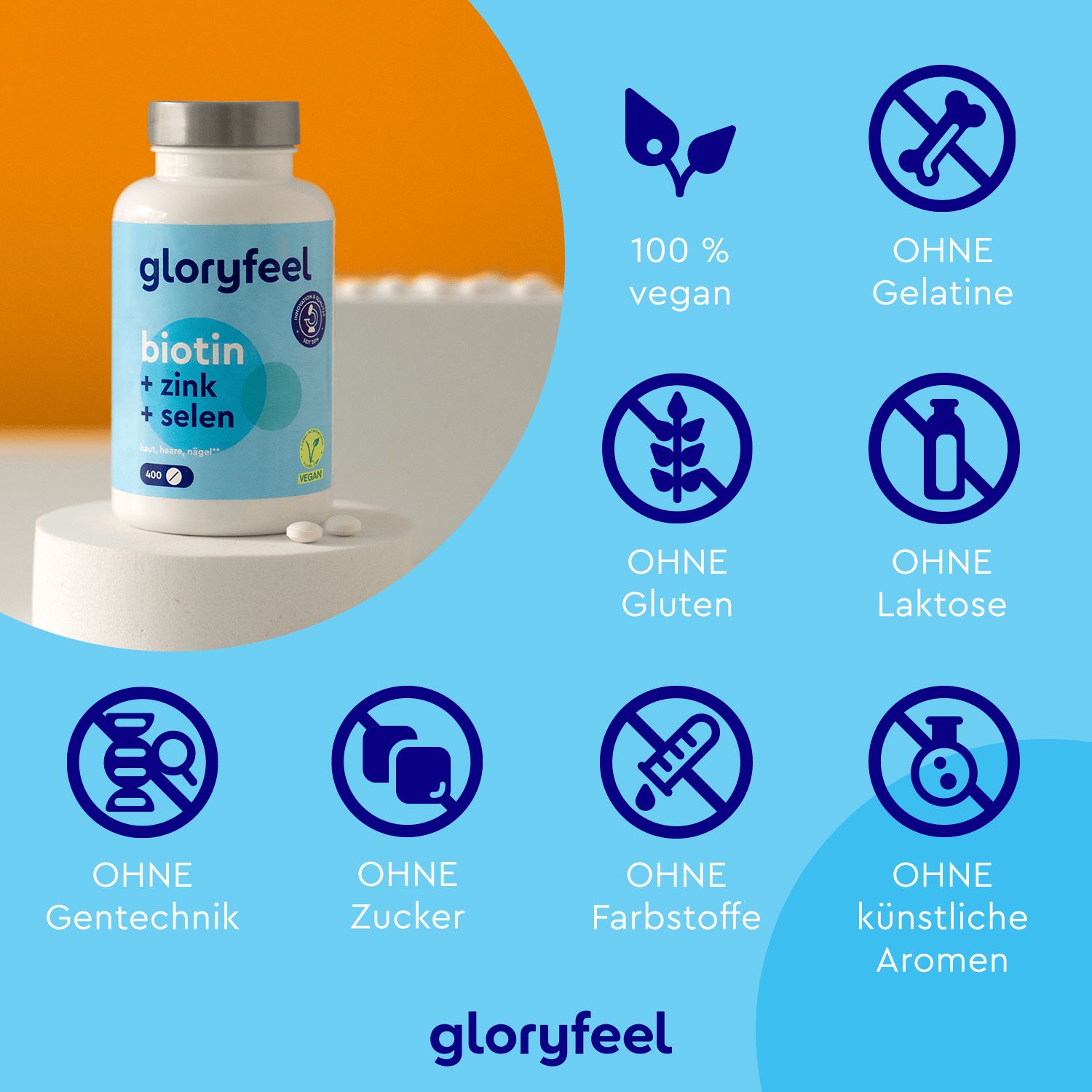 gloryfeel® Biotin 400 + Zink + Selen Tabletten