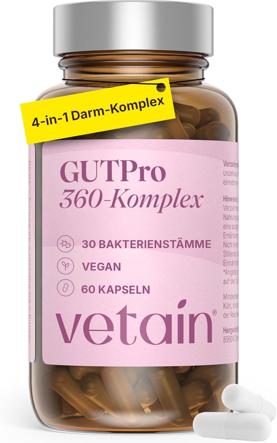 Vetain GUTPro 360° – 30 Bakterienstämme Mrd. KBE Lactobacillus, Bifidobakterien, Enzymen, Cal 60 St Kapseln