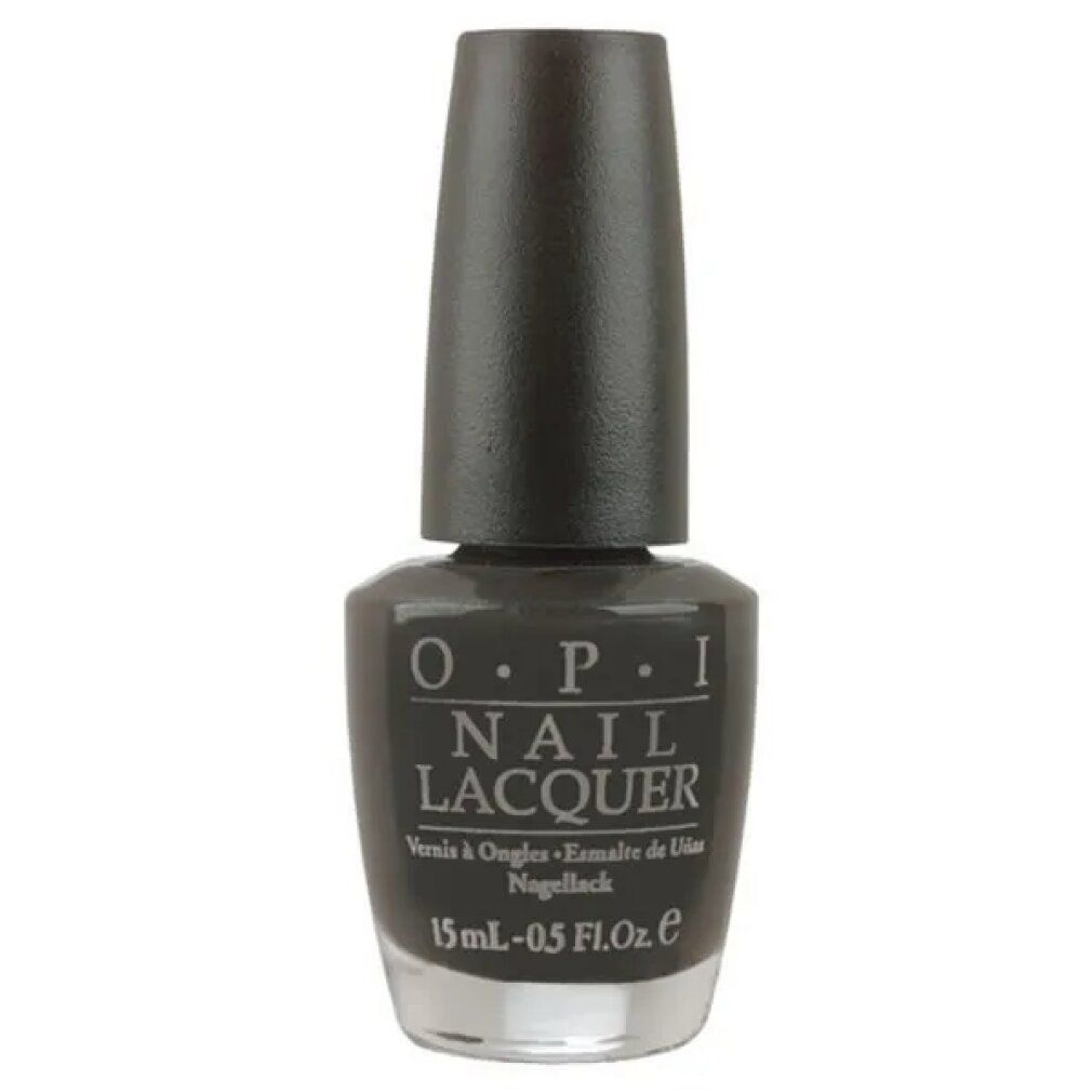 O.P.I Nagellack-Fläschchen, schwarz. Aufschrift: O.P.I NAIL LACQUER. Volumen: 15 ml - 0.5 Fl. Oz.