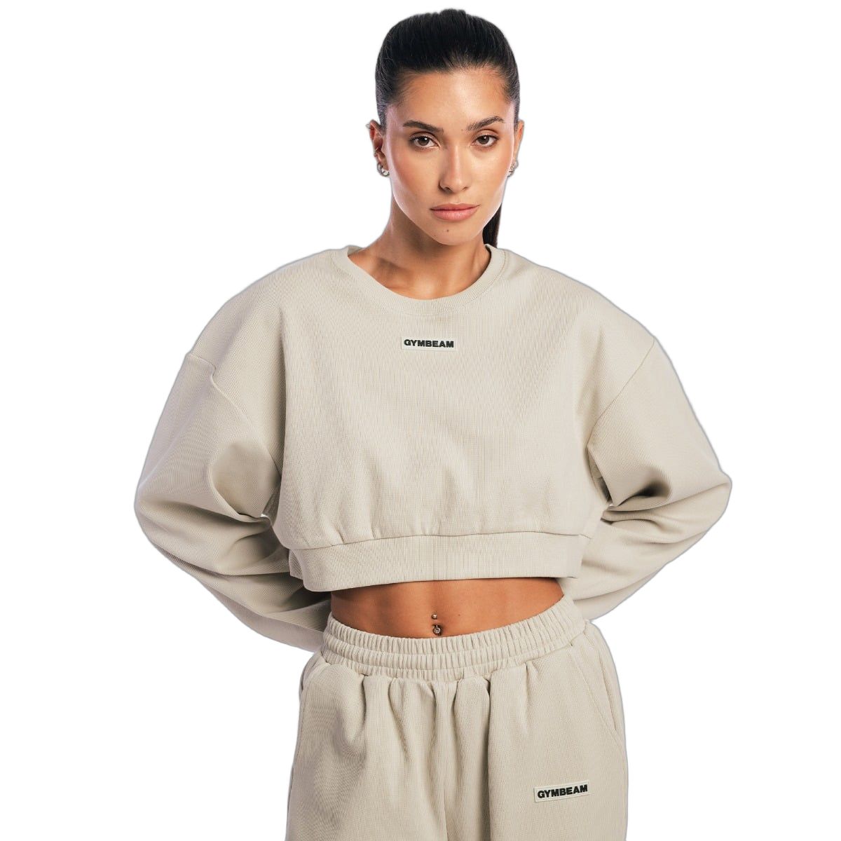 GymBeam Sweatshirt Damen Cropped Oversized ohne Kapuze Aura Grey 1 St