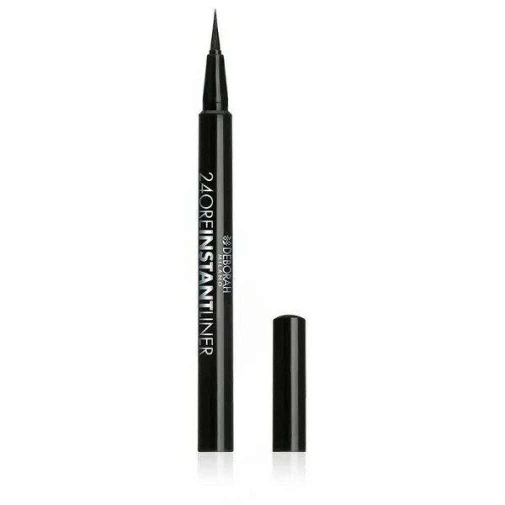 Schwarzer Eyeliner mit Spitze und Kappe. Aufschrift: 24ORE INSTANT LINER, Deborah Milano.
