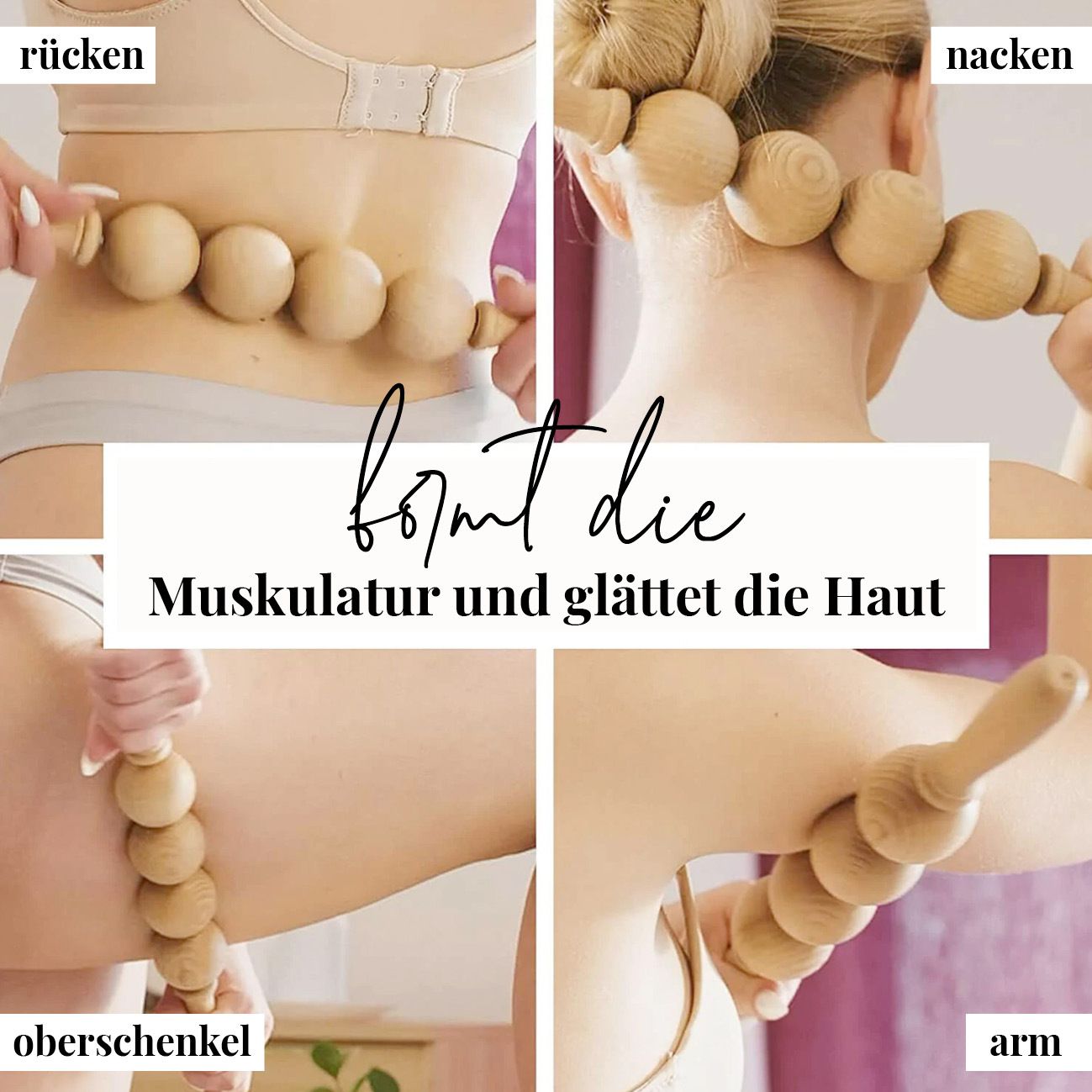tuuli Anti Cellulite Massagegerät Massageroller Roller mit Griff Maderotherapie aus Holz