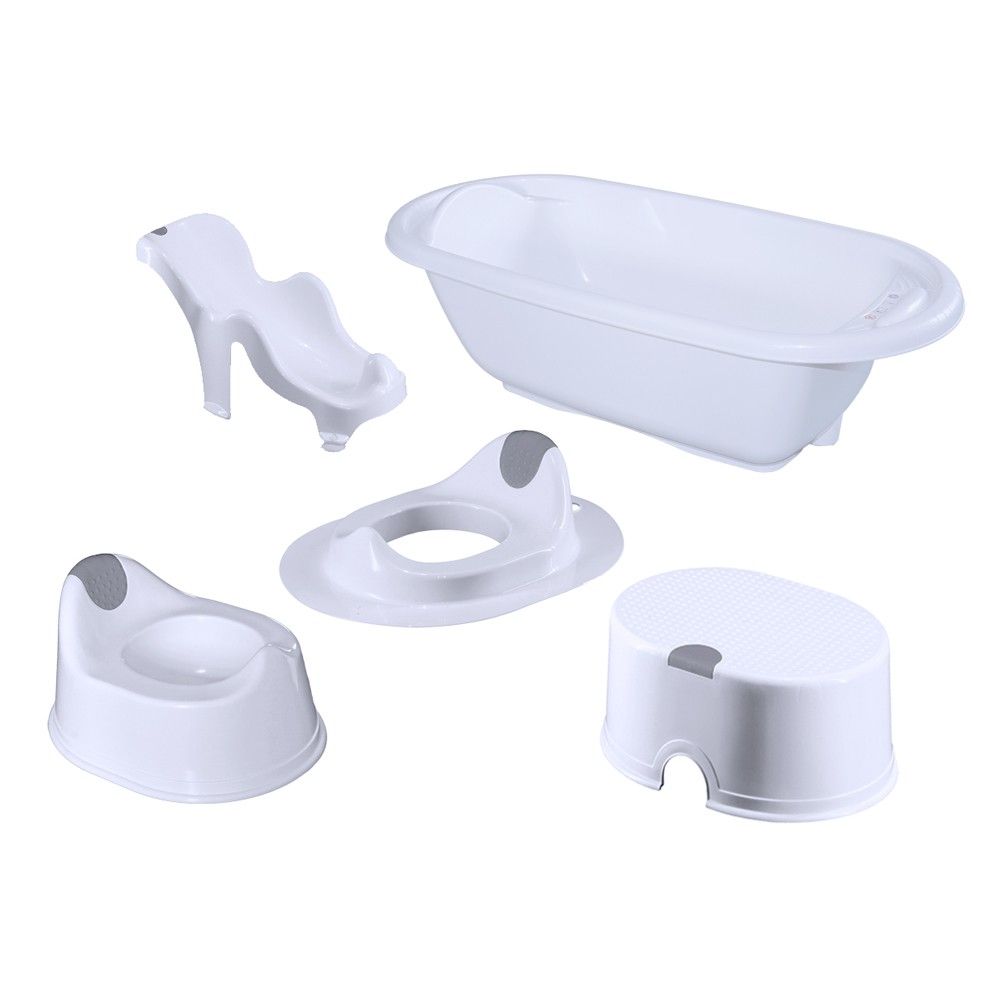 5-teiliges Hygieneset aus Badewanne, WC-Sitz, Topf, Schemel, Badesitz