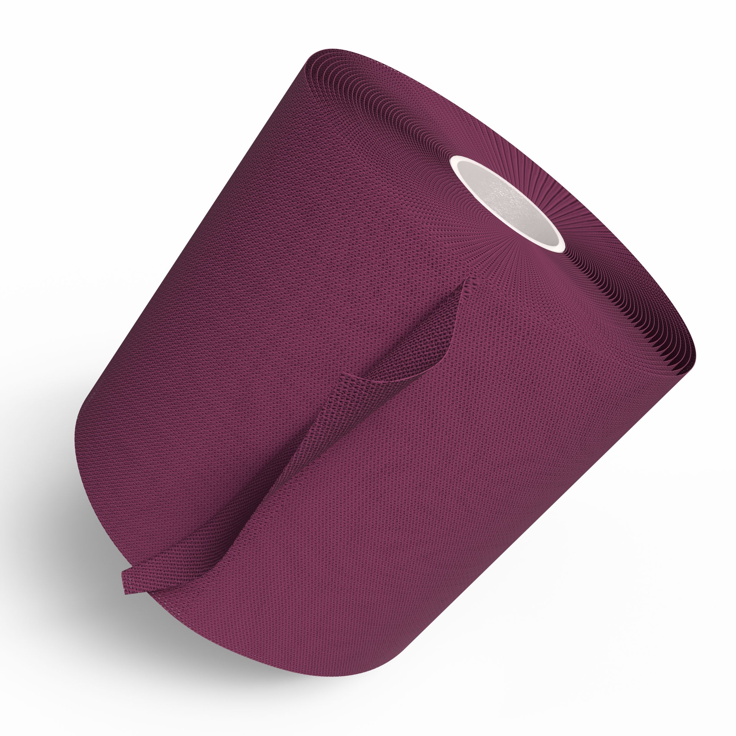 Violette, kohäsive Fixierbinde, gerollt. 8cm breit. Materialstruktur erkennbar.