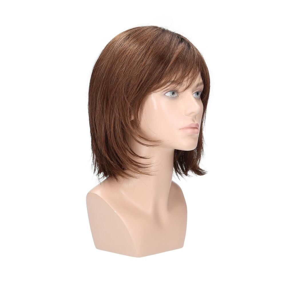 Perücke Renée von trendhair, Seitenansicht. Braun, mit Pony und gestuftem Schnitt.