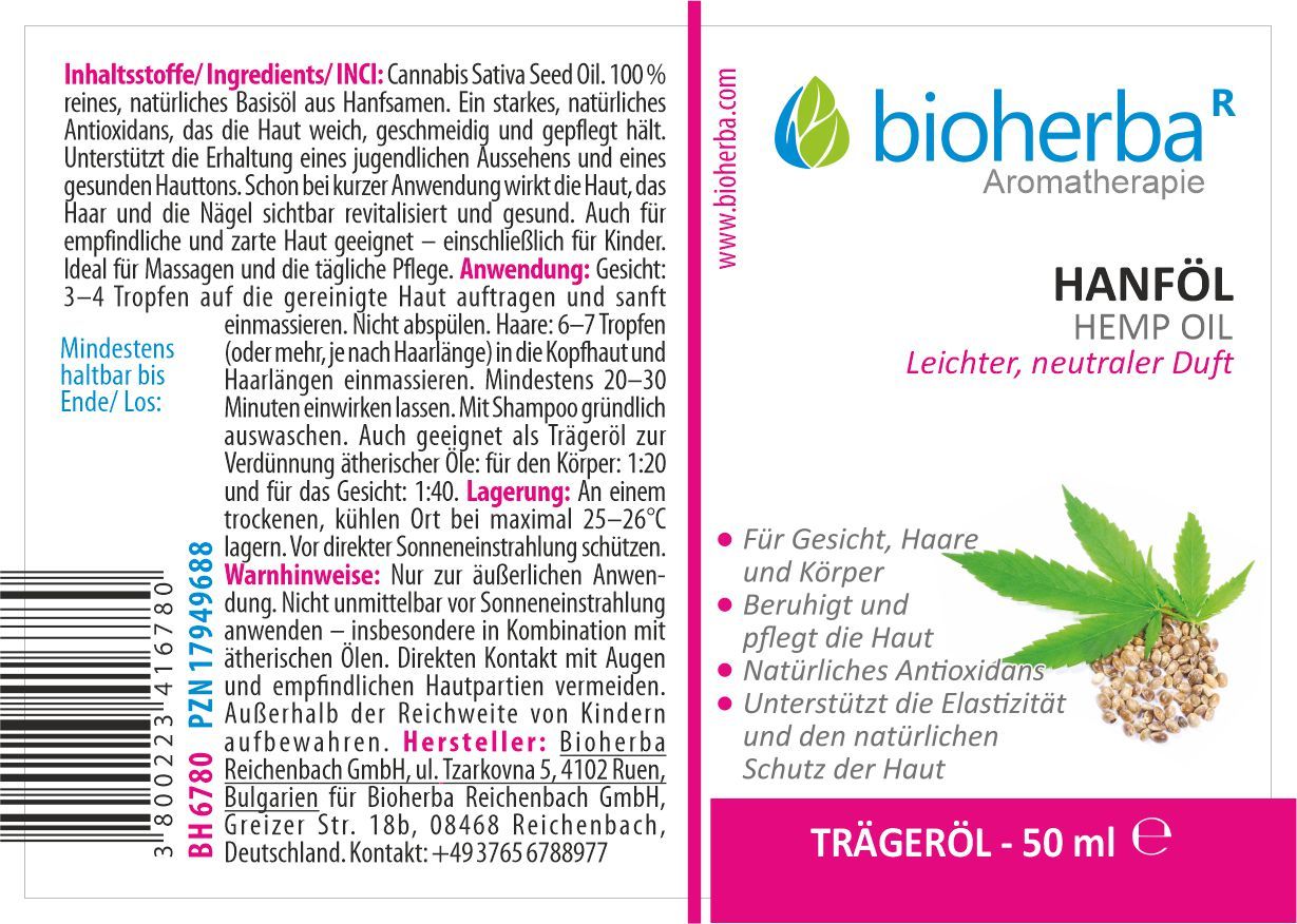 Bioherba Hanföl Cannabis Sativa Seed Oil Reines Hanf-Trägeröl