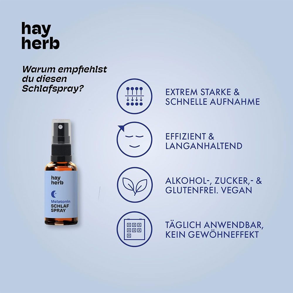 Hay Herb Melatonin Spray | Schnell & Effizient durch Nano-Technologie | Packungsgröße für 7 Monate