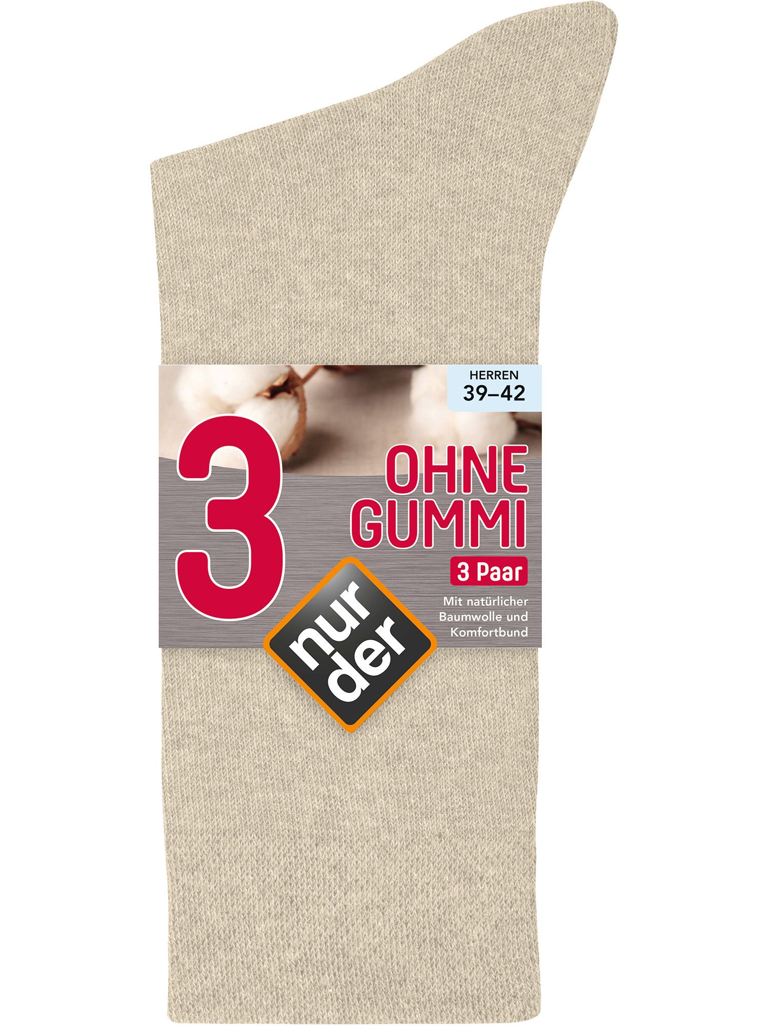 NUR DER Socken Ohne Gummi 3er Pack - beigemel. - Größe 39-42