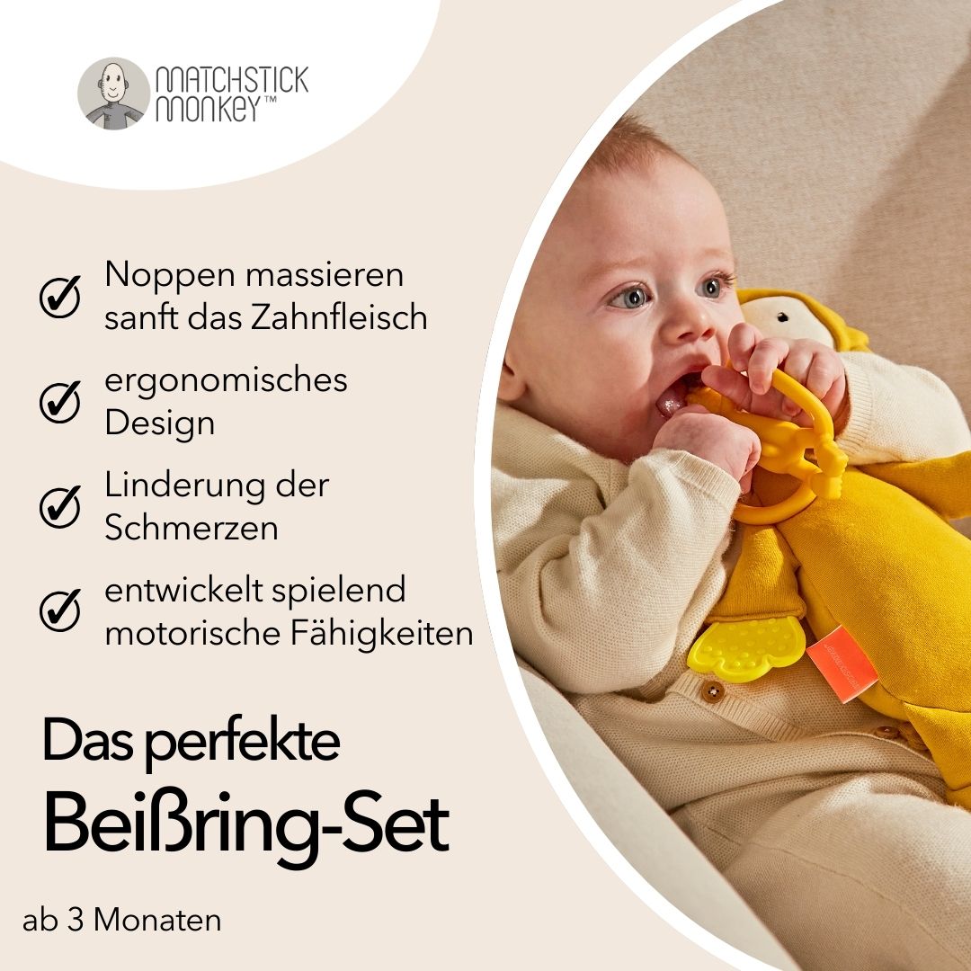Matchstick Monkey Geschenkset – Beißring & Plüschtier mit Beißapplikation