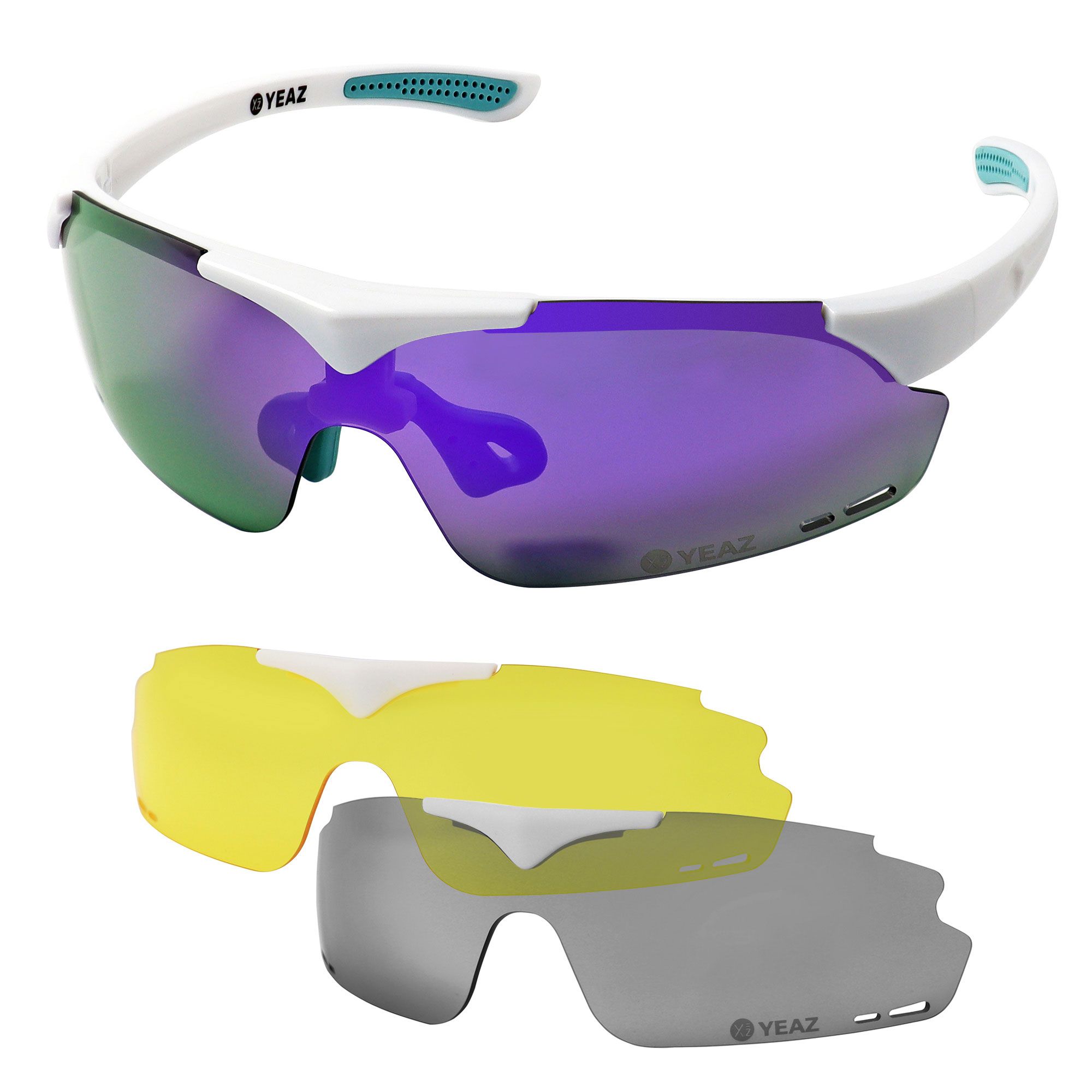 SUNUP Set occhiali da sole sportivi Magnet Matt White, Full Revo Purple