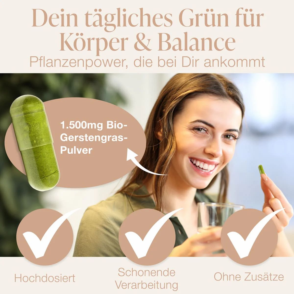 Bio Gerstengras Kapseln - 1500 mg pro Tagesdosis, 300 Kapseln, vegan - BACKLAxx®