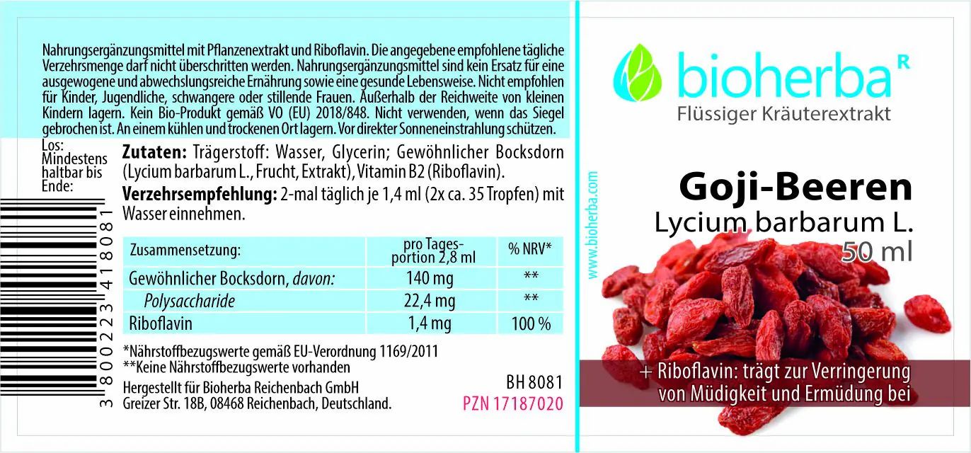 Bioherba Goji-Beeren  Lycium barbarum L.  Tropfen  Tinktur Extrakt