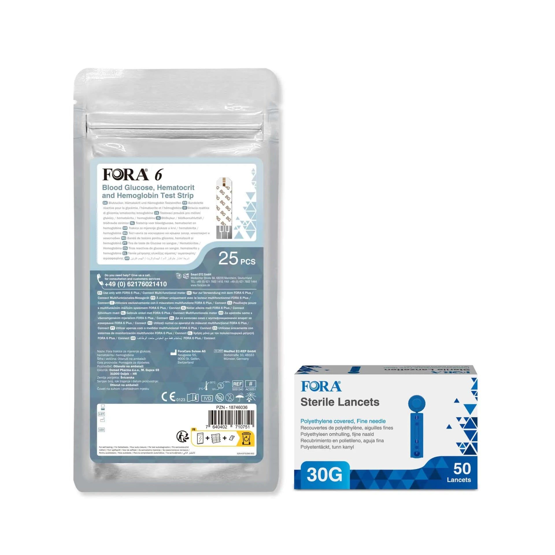 FORA 6 - strisce reattive 3 in 1 e lancette 30G - set