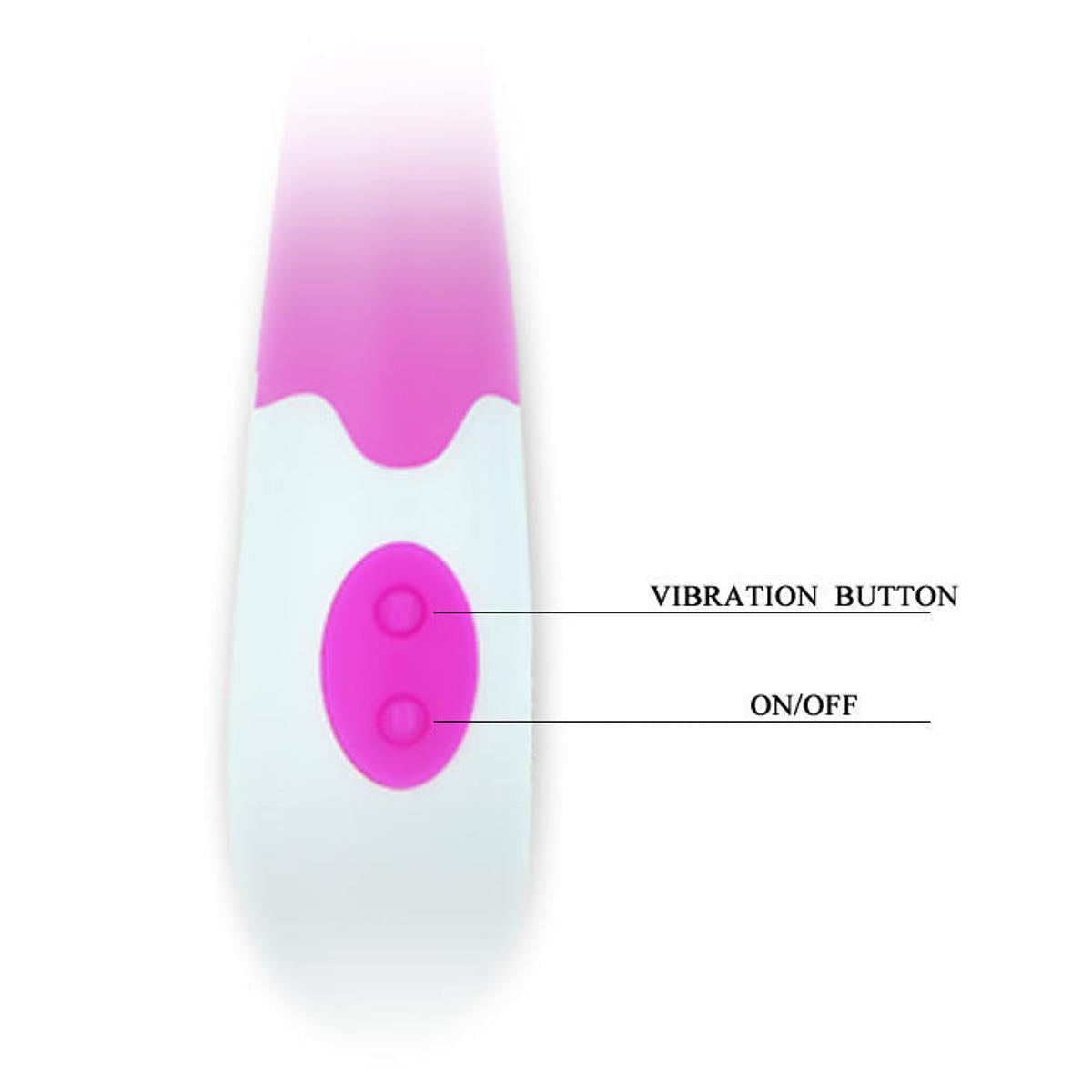 Vibrator, weiß-pink. Zwei Knöpfe: Vibration, Ein/Aus. Silikon. Für Intimbereich.