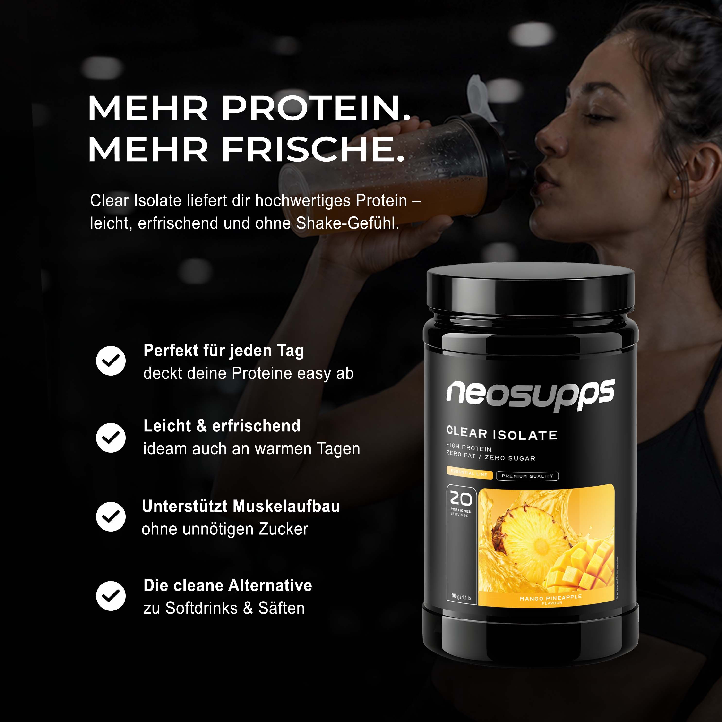 Neosupps Clear Whey Isolat Mango-Pinapple, 500g, Protein Pulver, Abnehmen und Muskelaufbau