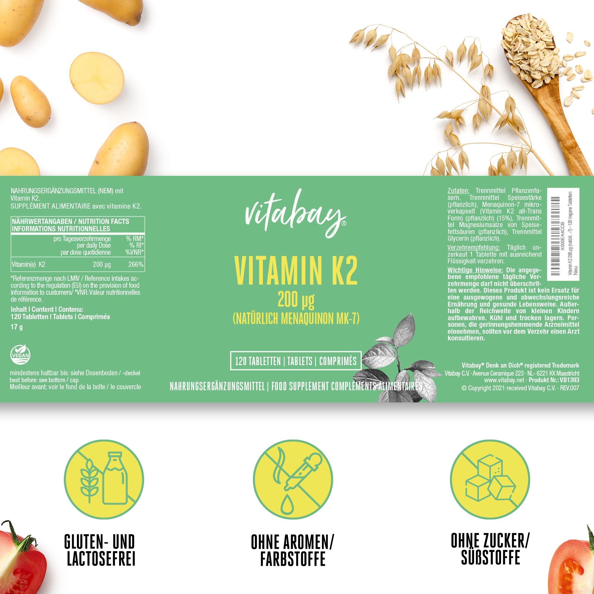 Vitamin K2 200 µg MK-7 vegan hochdosiert Tabletten