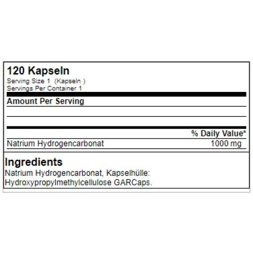 Nährwerttabelle mit Informationen zu "Natriumhydrogencarbonat" pro Portion. Enthält 1000 mg.