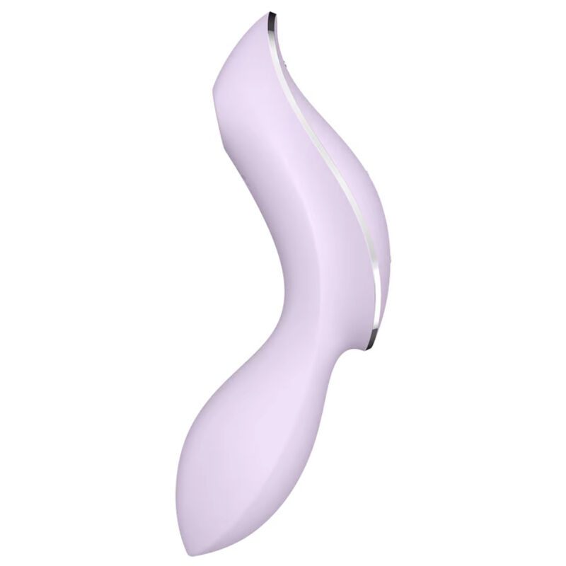 Lila Satisfyer Curvy Trinity 2. Geschwungene Form mit silberfarbener Zierleiste.
