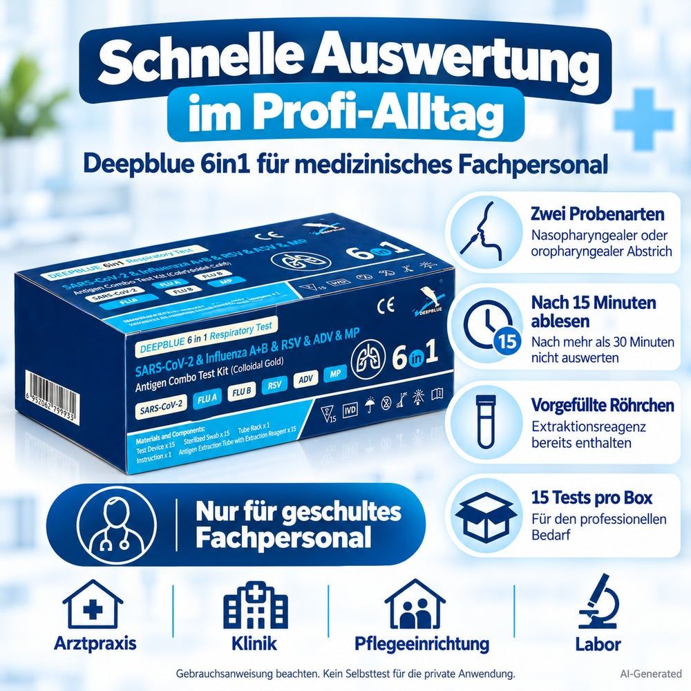 Deepblue 6in1 Antigen Combo Test Kit für medizinisches Fachpersonal, 15 Tests pro Box.