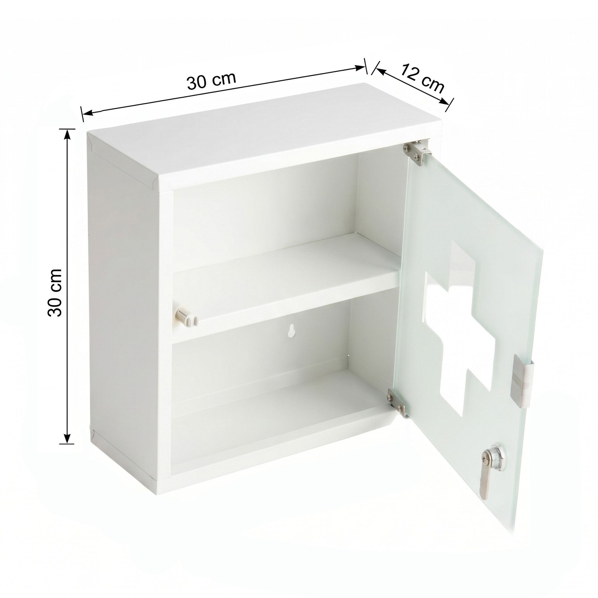 KARAT Medizinschrank Allen - Abschließbarer Arzneischrank mit Glastür Weiß 30 x 30 cm 2 Fächer