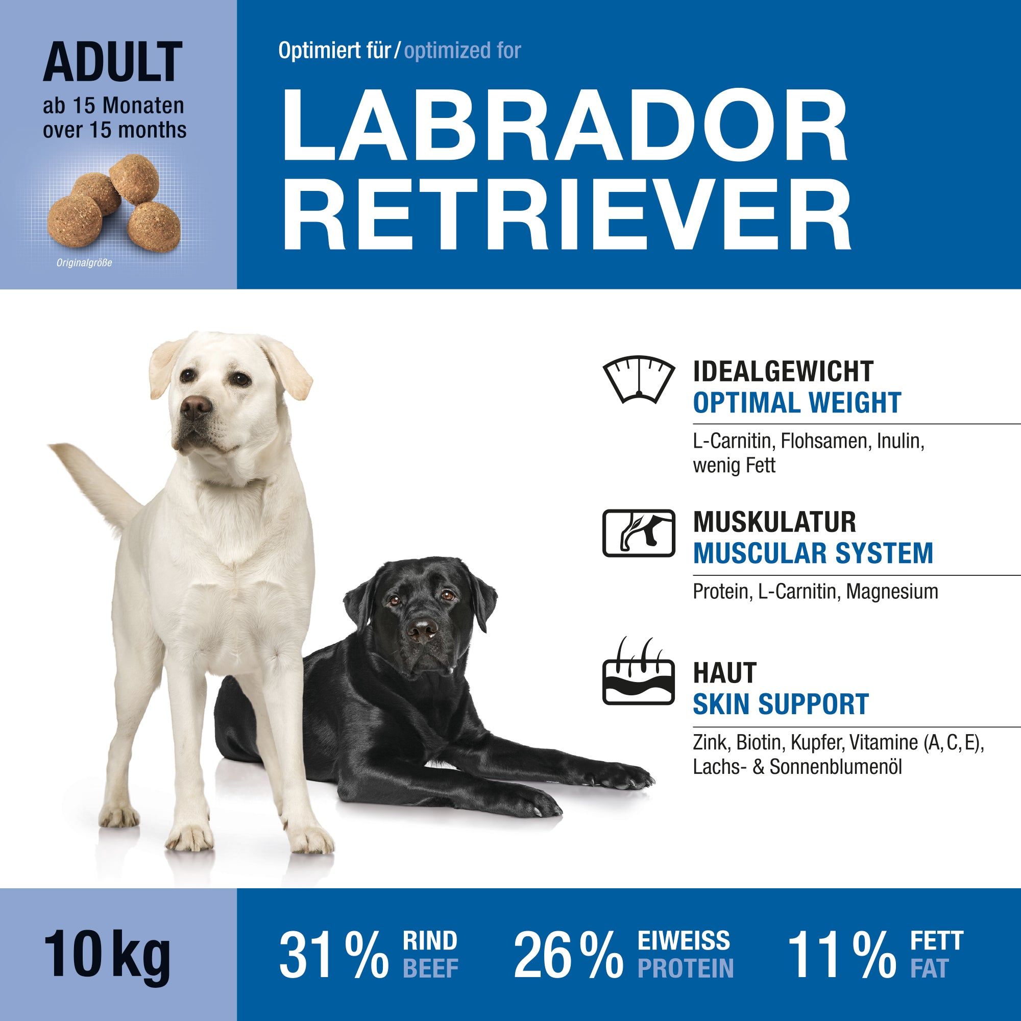 Wildsterne Breed Selection Labrador Retriever Hundefutter, 10kg Beutel mit Abbildung zweier Labradore.