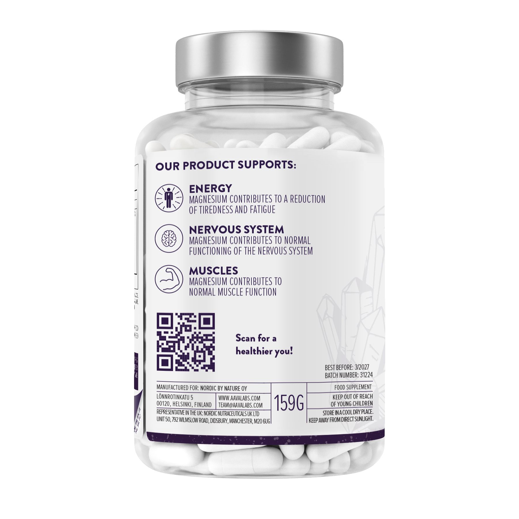 Aavalabs Premium Fullnesium Magnesium Komplex – 425 mg elementares Magnesium aus 5 Formen