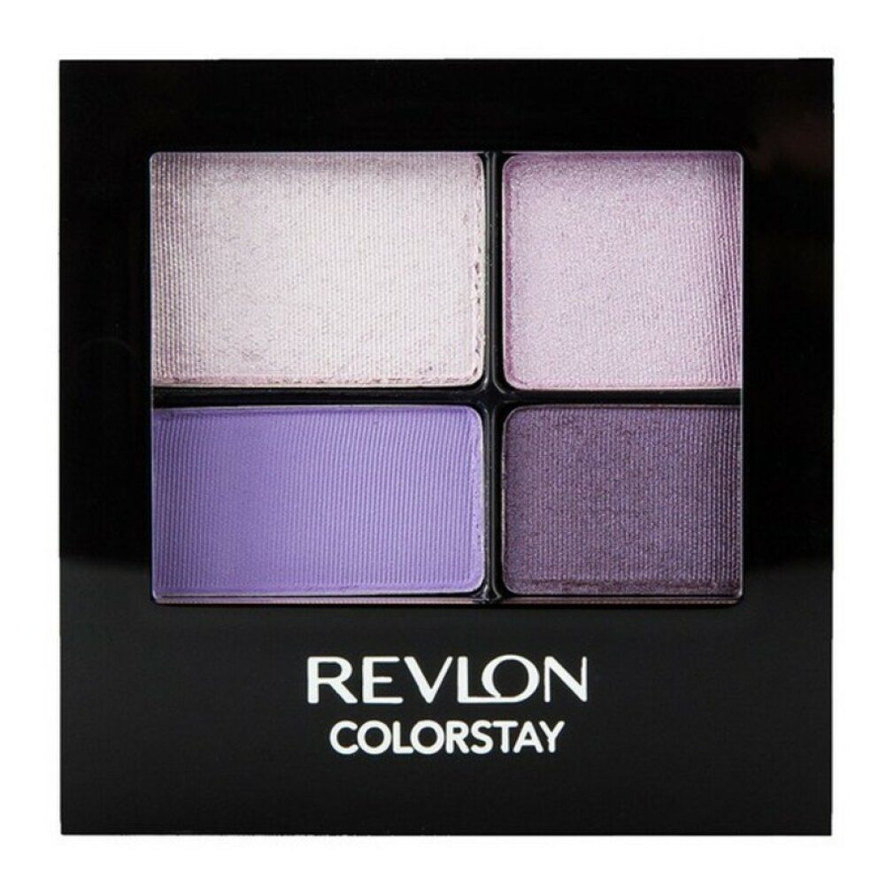 Revlon Colorstay Lidschatten-Palette mit vier Farbtönen. Schwarze Verpackung. Lila Farbtöne.