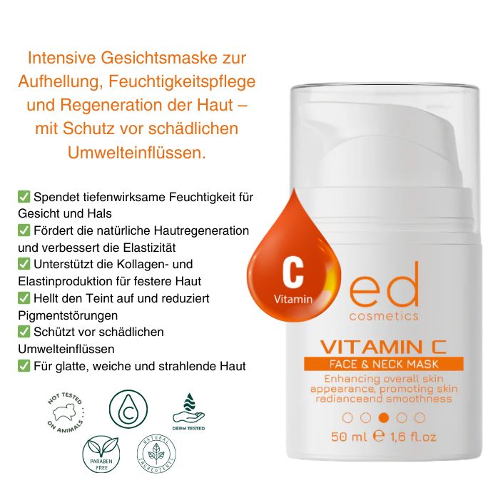 ED COSMETICS Vitamin C Gesichts- & Halsmaske – Aufhellung, Feuchtigkeit & ANTI-AGING