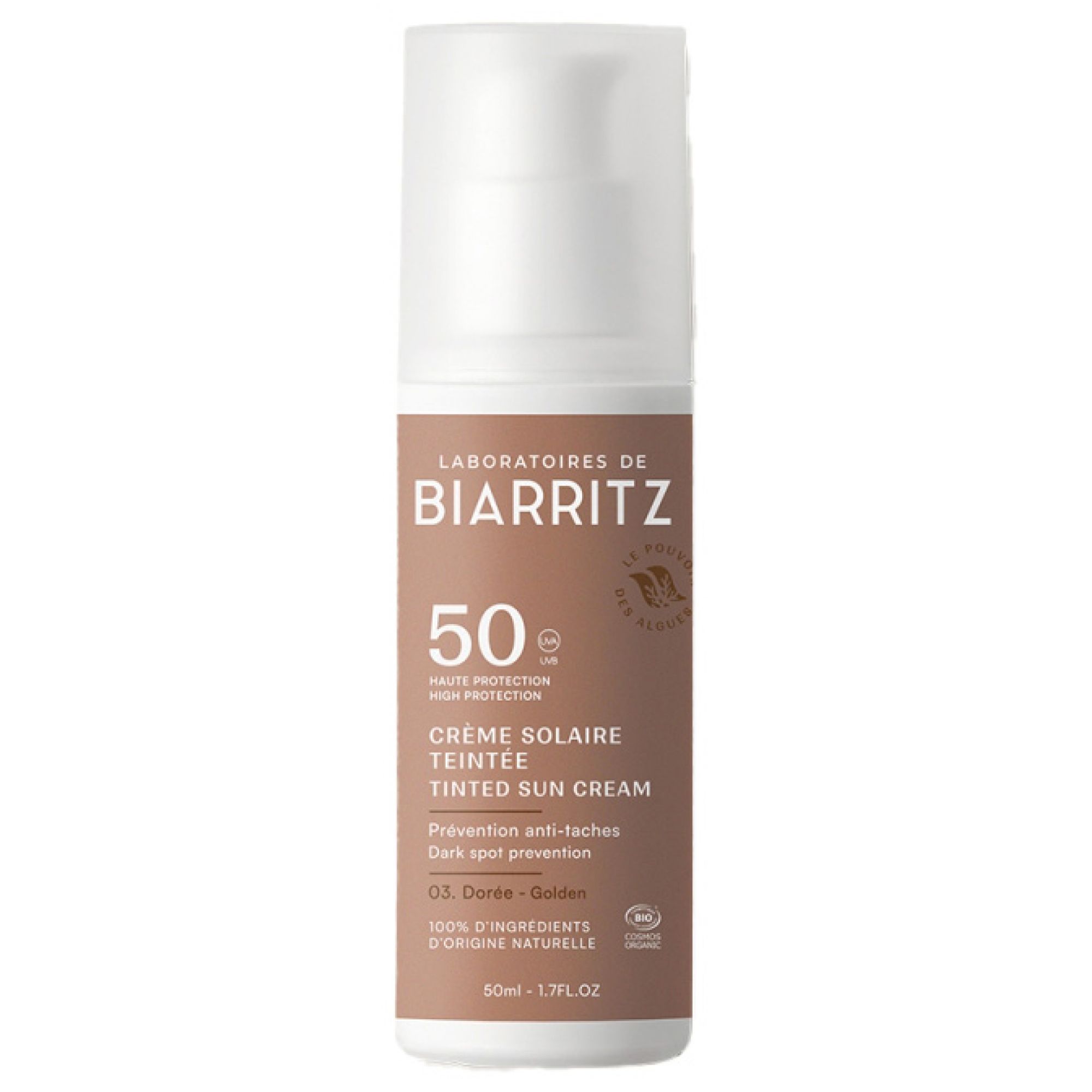 Laboratoires de Biarritz Alga Maris Getönte Bio-Gesichtssonnencreme Spf50 (Farbton : Golden) 11,7x3,2x3,2 cm