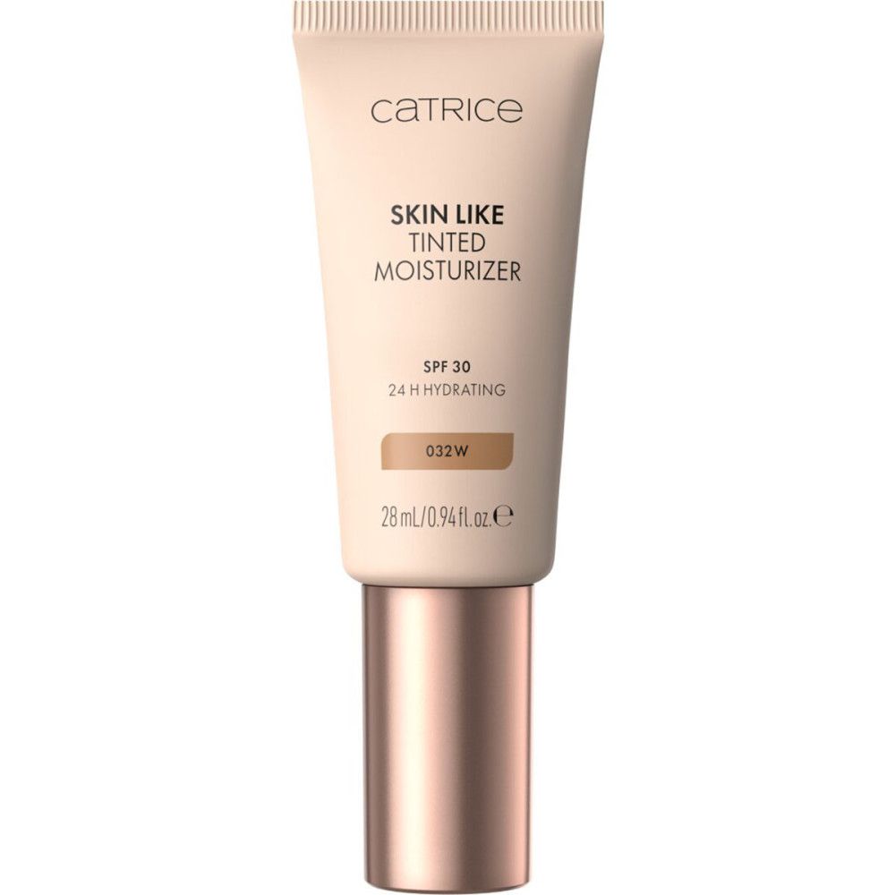 Beige Tube mit Aufschrift. Skin Like getönte Feuchtigkeitscreme, SPF 30, 24h Hydrating. Farbton 032W. 28 ml/0.94 Fl.oz.e.