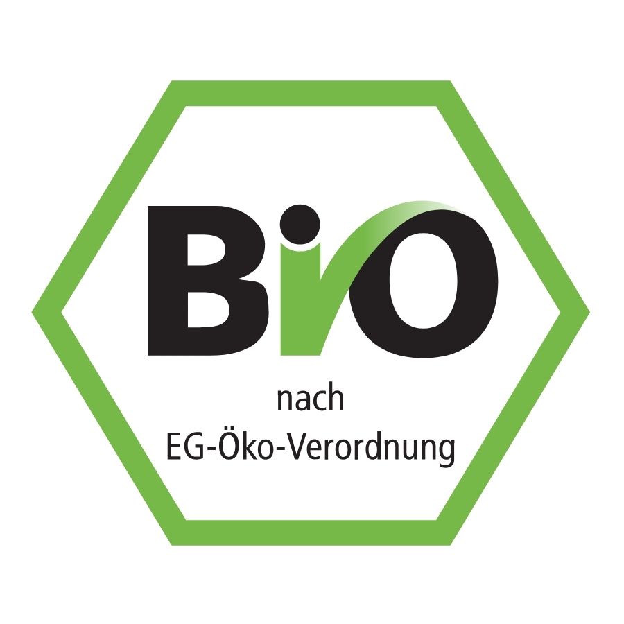 Bio-Siegel in grünem sechseckigen Rahmen. Aufschrift: Bio nach EG-Öko-Verordnung.