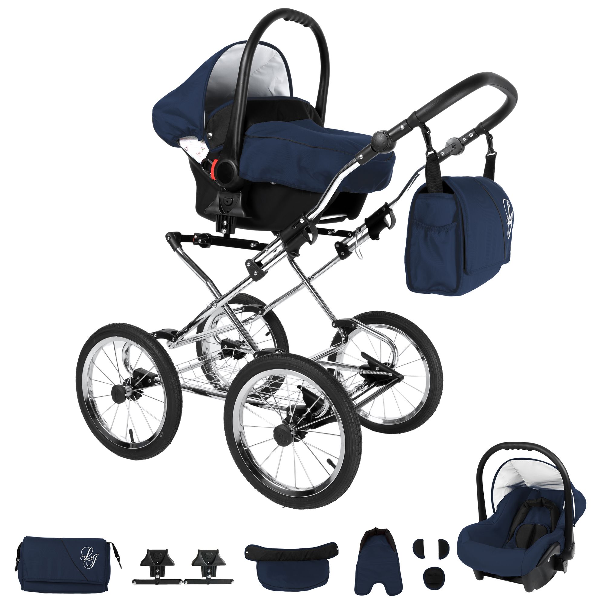 Bebebi Loving 3 in 1 Kinderwagen Set Nostalgie Kinderwagen, Blue Ardent Peak
