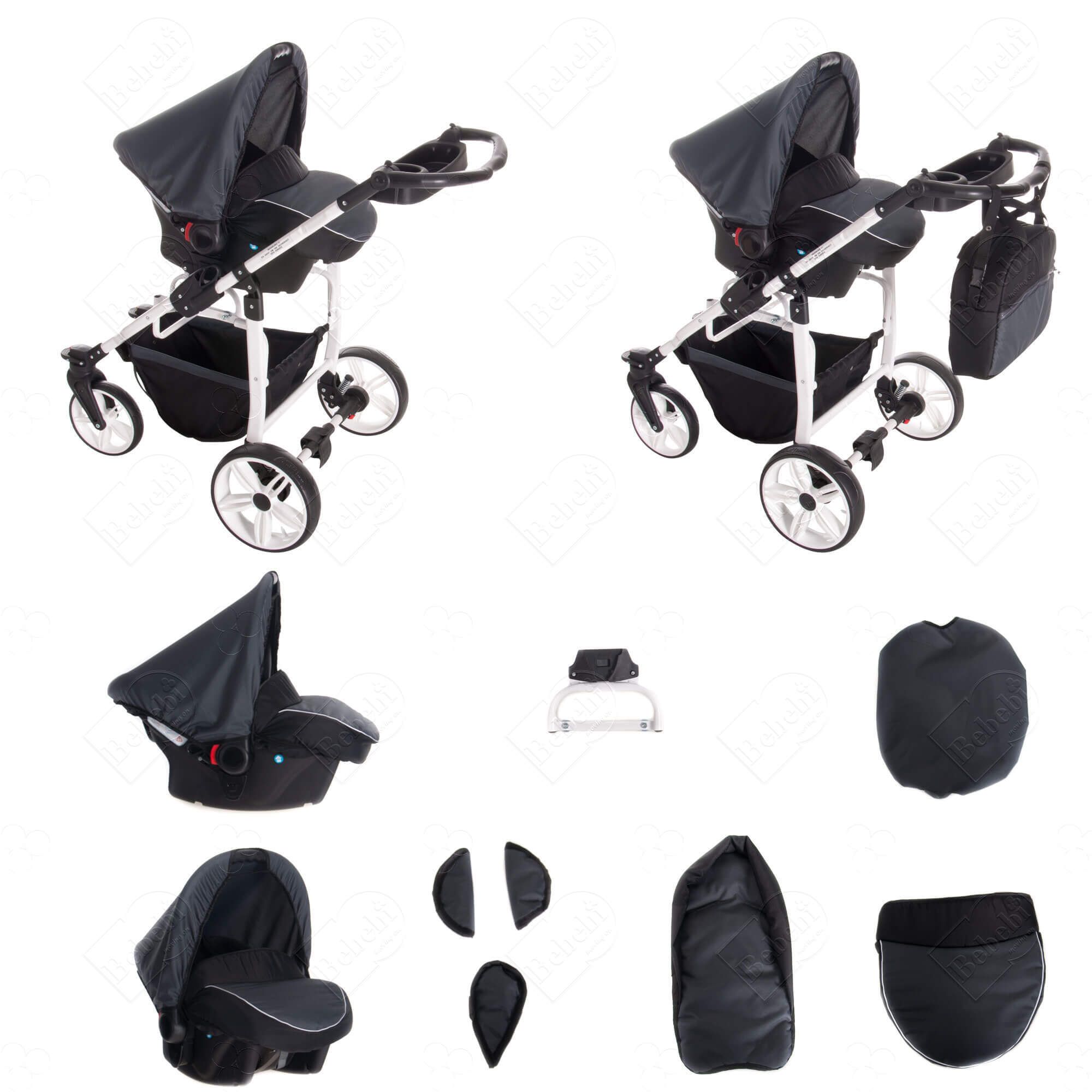 Bebebi Zürich 4 in 1 Kinderwagen Komplettset ISOFIX Basis Hartgummireifen, Rigi