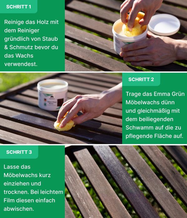 Emma Grün® Holzmöbel reinigen Set mit Reiniger & Wachs