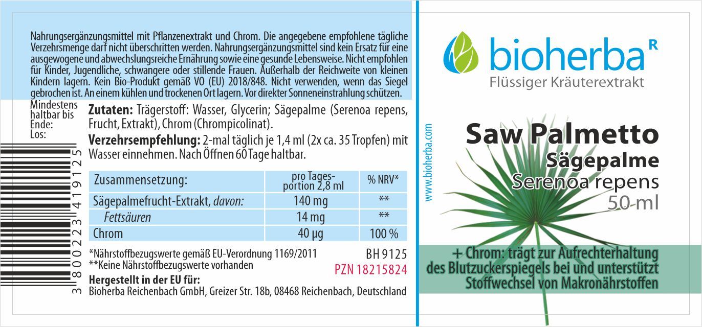 Saw Palmetto Sägepalme Tropfen Tinktur 50 ml PZN 18215824