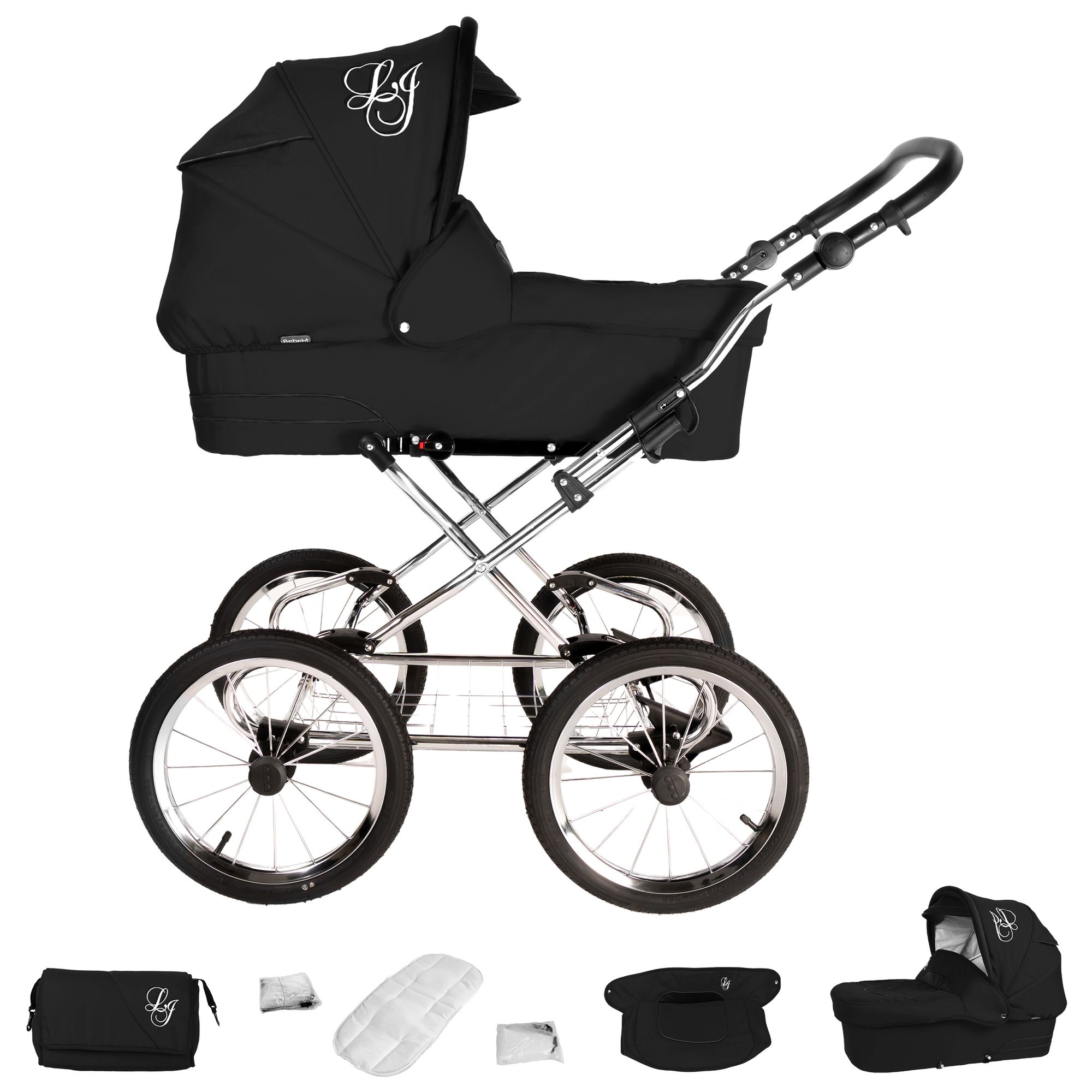 Bebebi Loving 3 in 1 Nostalgie Kinderwagen Set mit Original Maxi Cosi, Black Ardent Peak
