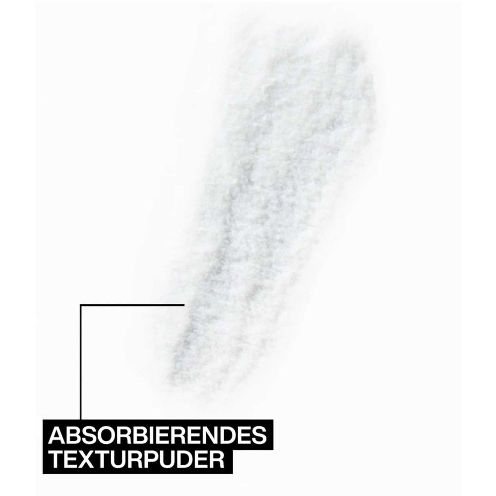 Weißes Pulver. Texturierungspuder. Schwarze Schrift: ABSORBIERENDES TEXTURPUDER.
