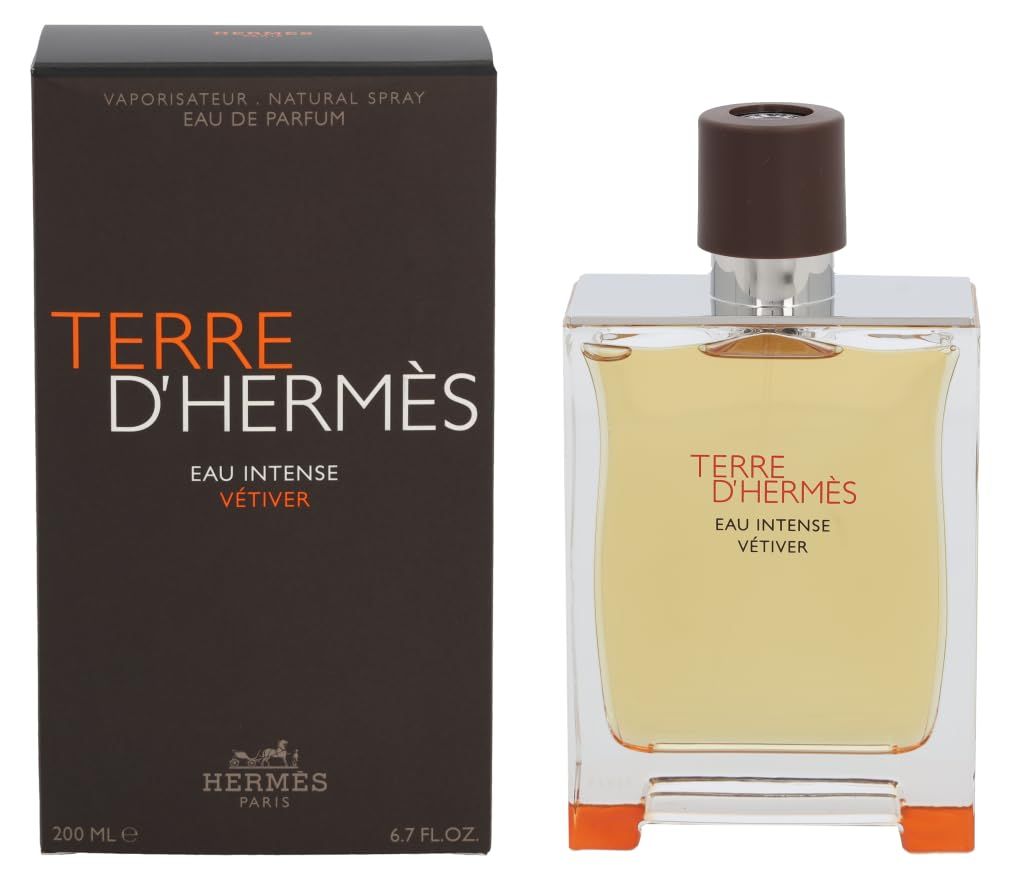Hermès Terre d'Hermès Eau Intense Vétiver Eau de Parfum Flakon und Verpackung.