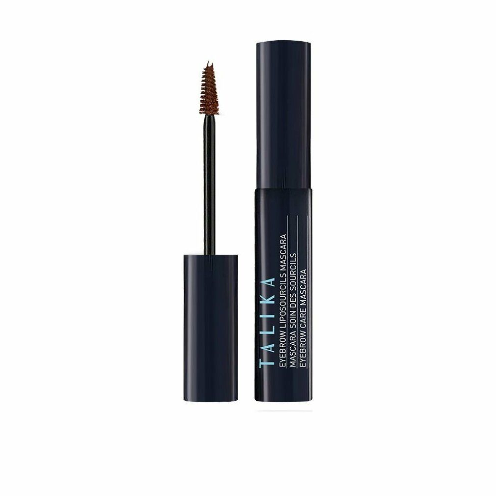 Talika Eyebrow Lipocourcils Mascara, braun. Schwarze Tube mit Bürste. Produktname und Beschreibung auf der Tube.