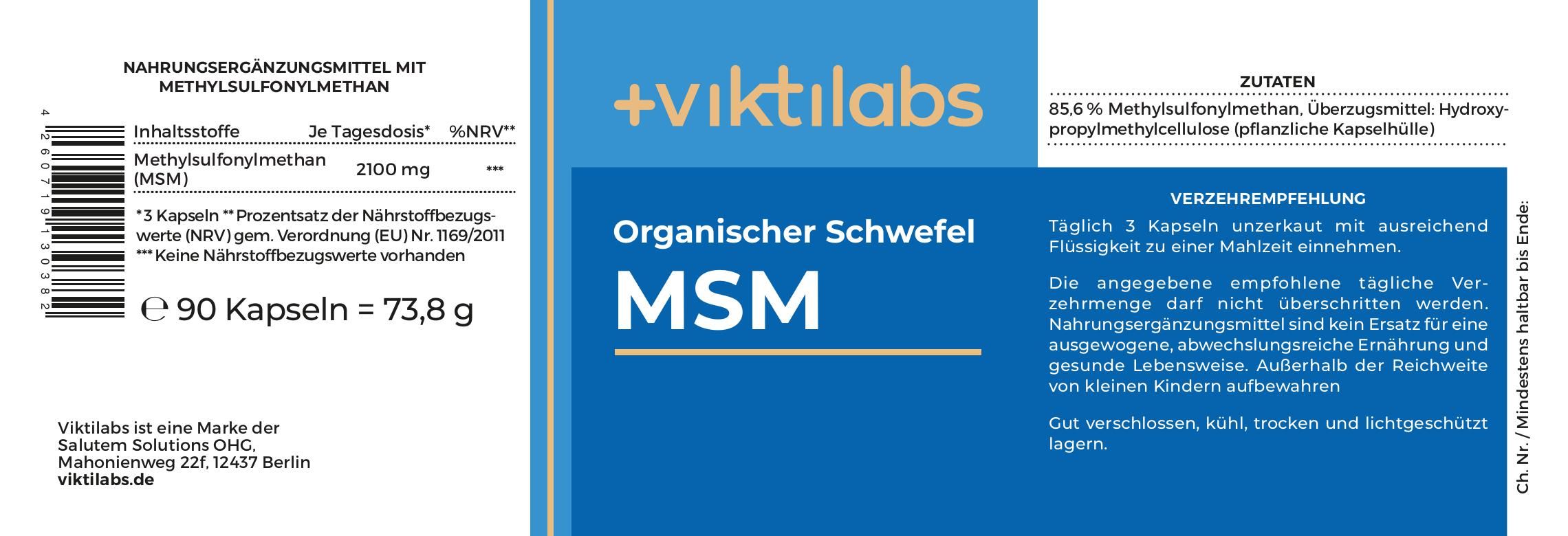 Viktilabs MSM (Methylsulfonylmethan): Reiner Organischer Schwefel