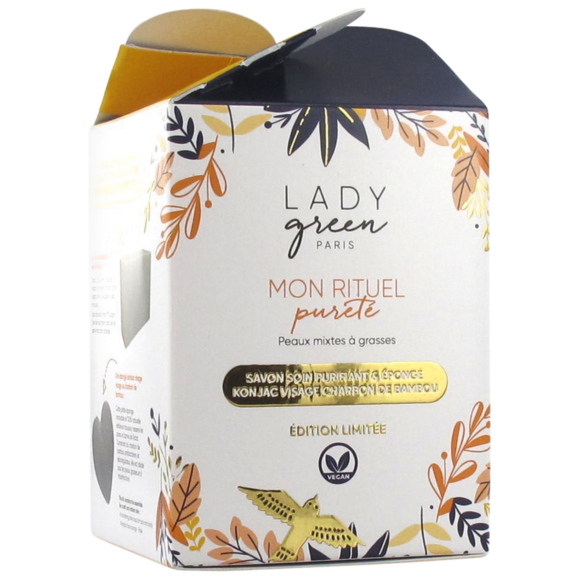 Lady Green Bio-Reinigungsseife + Konjac-Schwamm Bambuskohle 6x6x10,5 cm