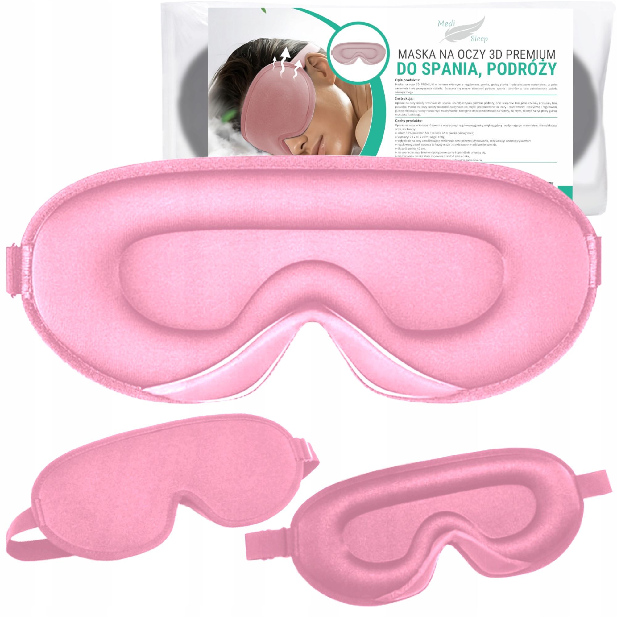 Medi Sleep 3D Schlafmaske Premium Rosa mit verstellbarem Band 1 St