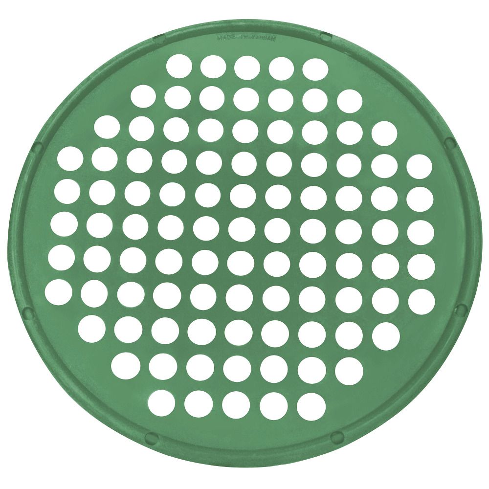 Runder, grüner Handtrainer mit Löchern. Aus Kunststoff. Mit erhöhtem Rand.