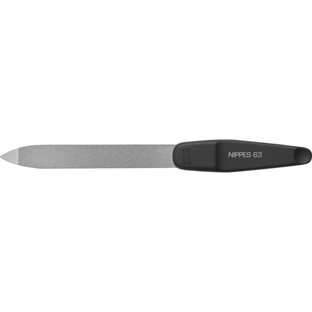 Diamantfeile, 16 cm, mit schwarzem Griff. Auf dem Griff steht "Nippes 63".