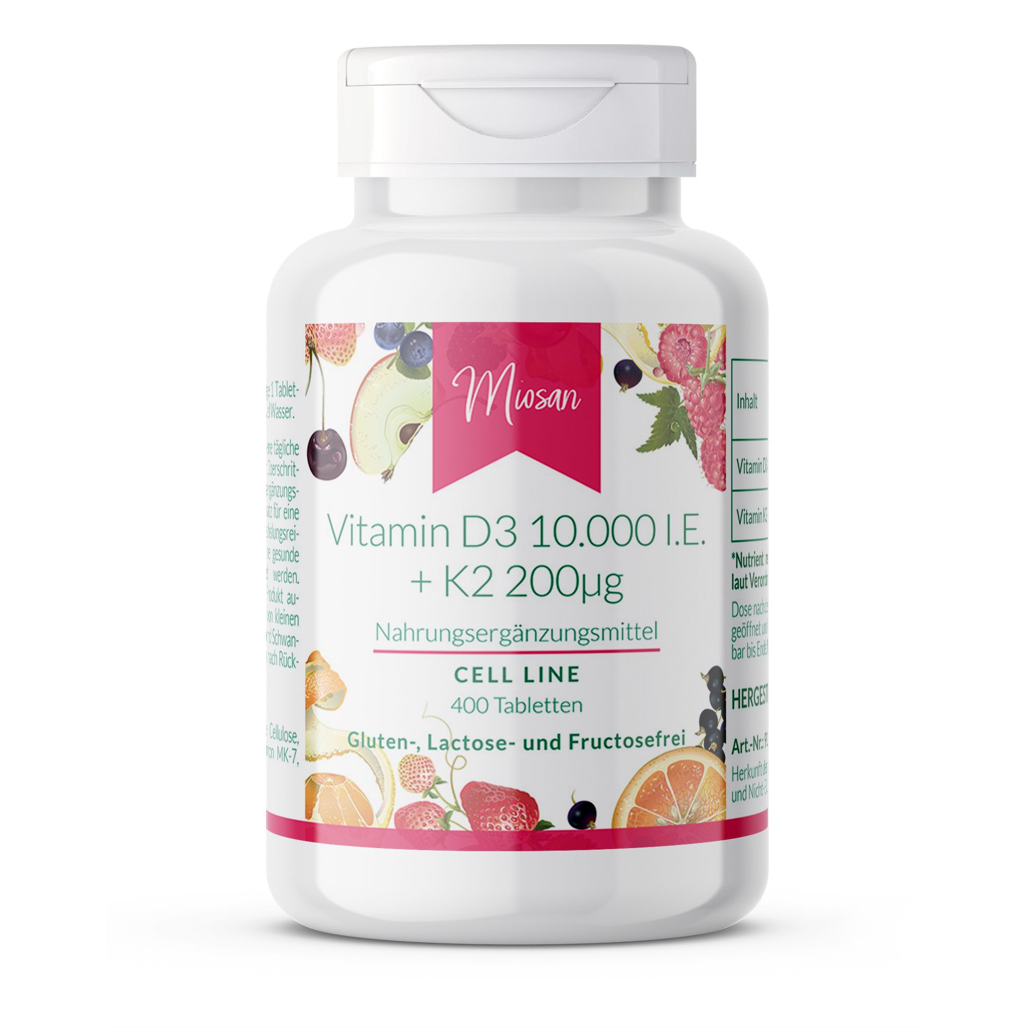 Miosan Vitamin D3 10.000 I.e. + K2 200ug - Schluckfreundlich für Knochen und Muskeln 400 St