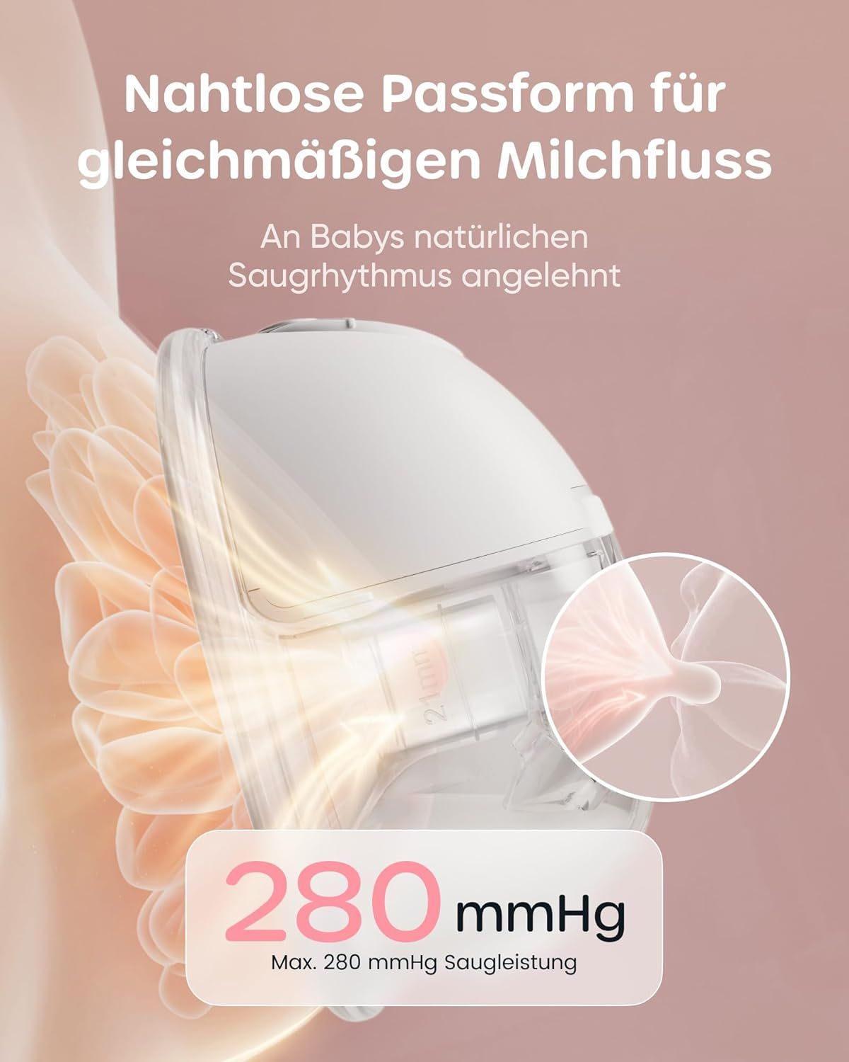 Nuliie Milchpumpe Elektrisch tragbar Rosa