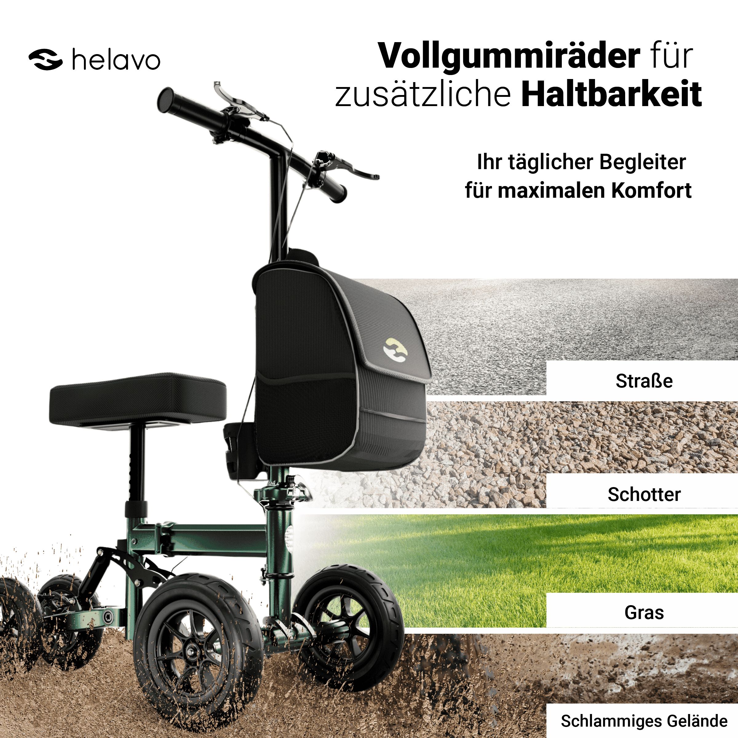 Helavo Knierollator faltbar orthopaedischer Knie Roller Gehhilfe mit Scheibenbremse